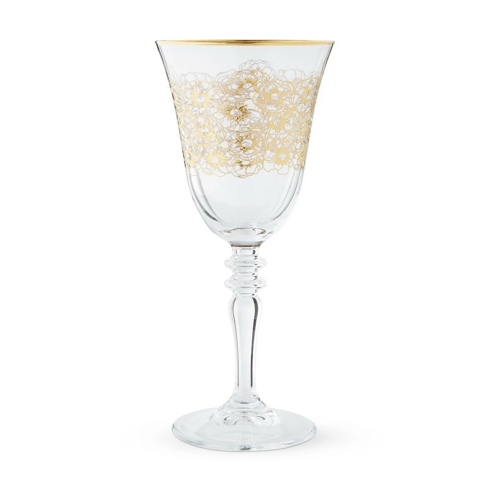 Gold Floral Wine Glass