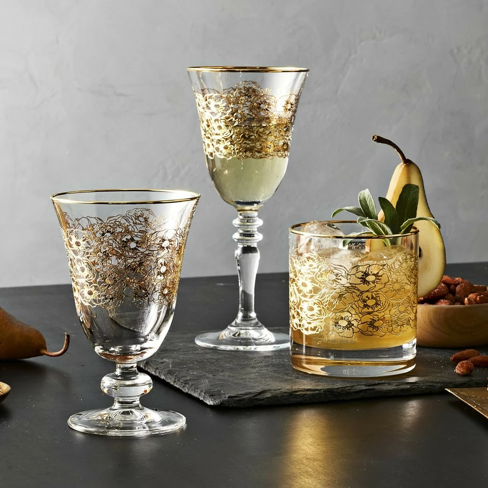 Gold Floral Wine Glass - Image 3