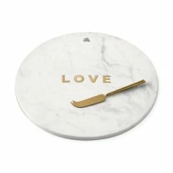 Marble and Brass Round Board with Knife, Love