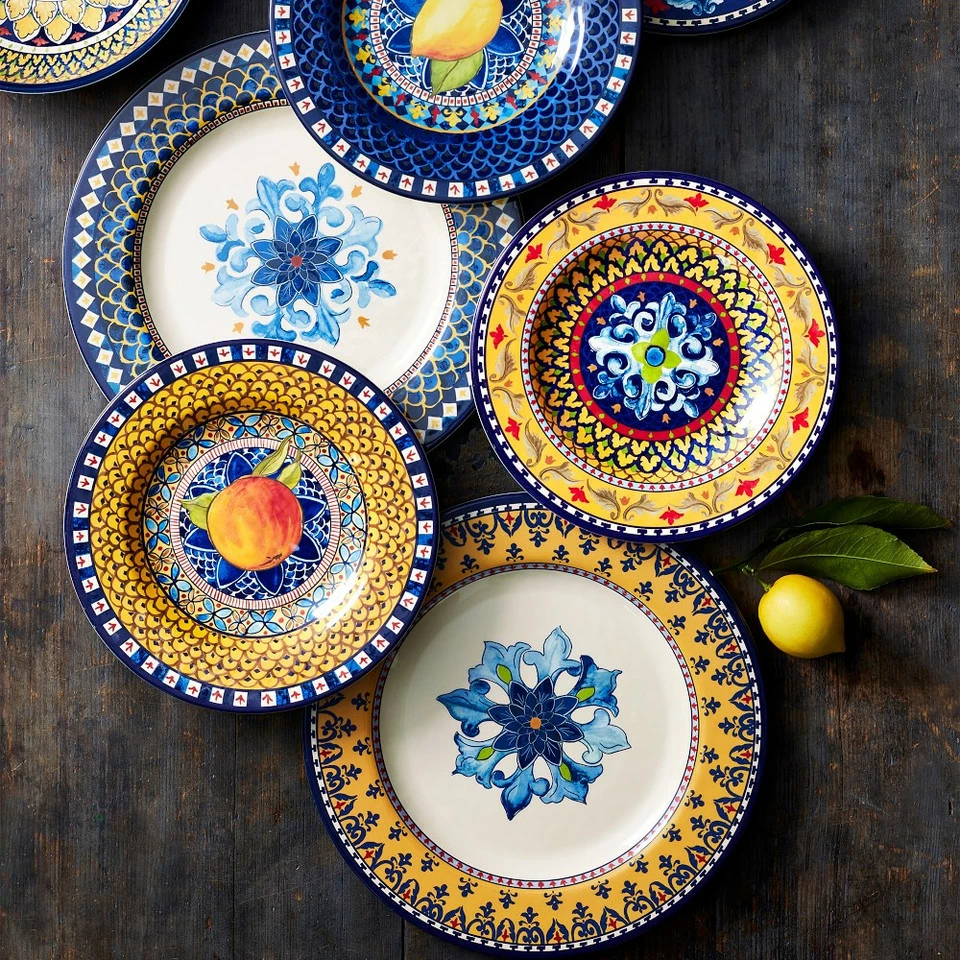 Sicily Outdoor Melamine Dinner Plates, Yellow