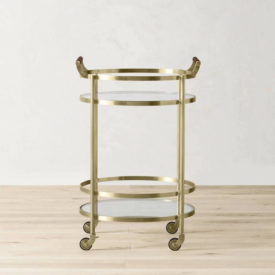 Truman Round Bar Cart, Antique Brass, Saddle Leather - Image 7