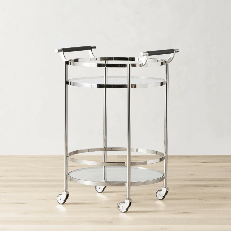 Truman Round Bar Cart, Antique Brass, Saddle Leather - Image 4