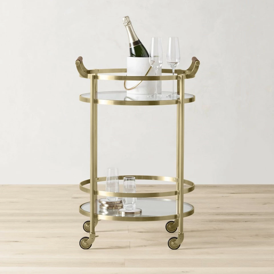 Truman Round Bar Cart, Antique Brass, Saddle Leather - Image 8