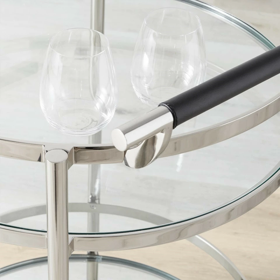 Truman Round Bar Cart, Antique Brass, Saddle Leather - Image 5