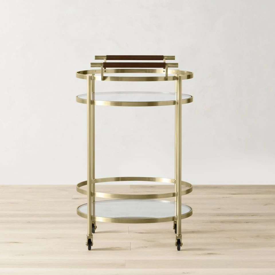 Truman Round Bar Cart, Antique Brass, Saddle Leather - Image 10