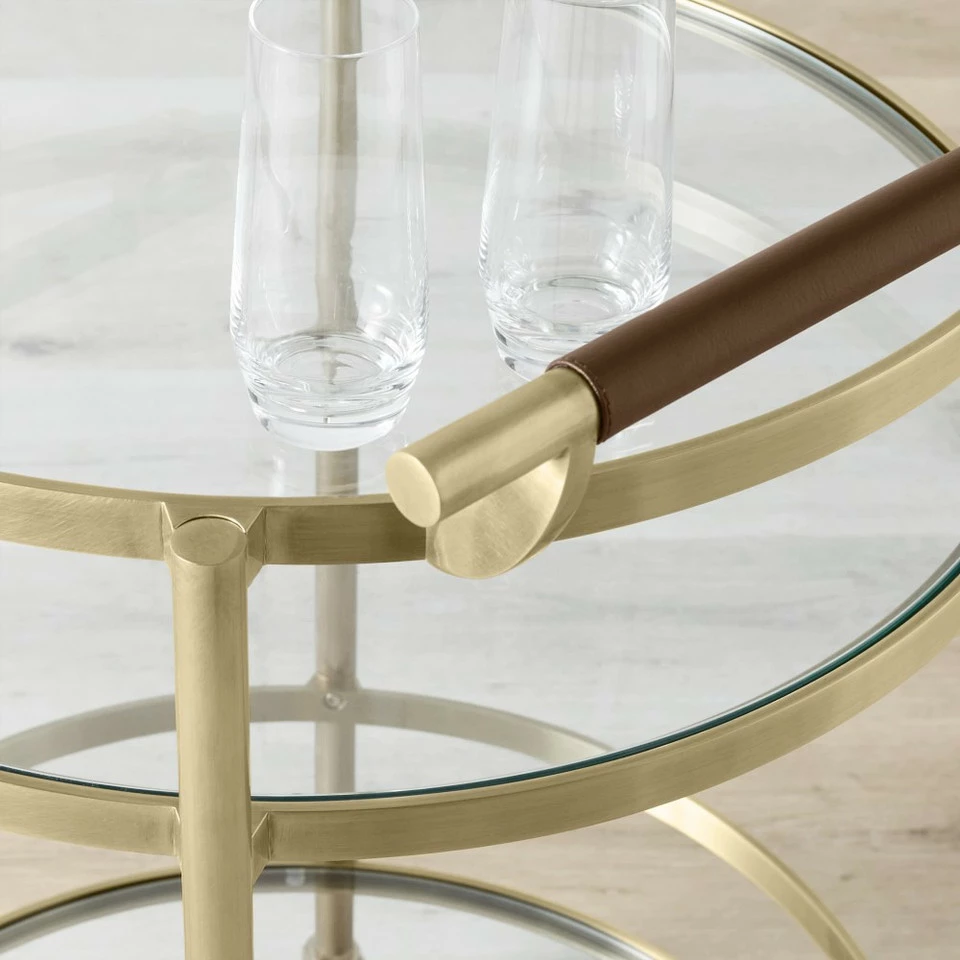 Truman Round Bar Cart, Antique Brass, Saddle Leather - Image 11