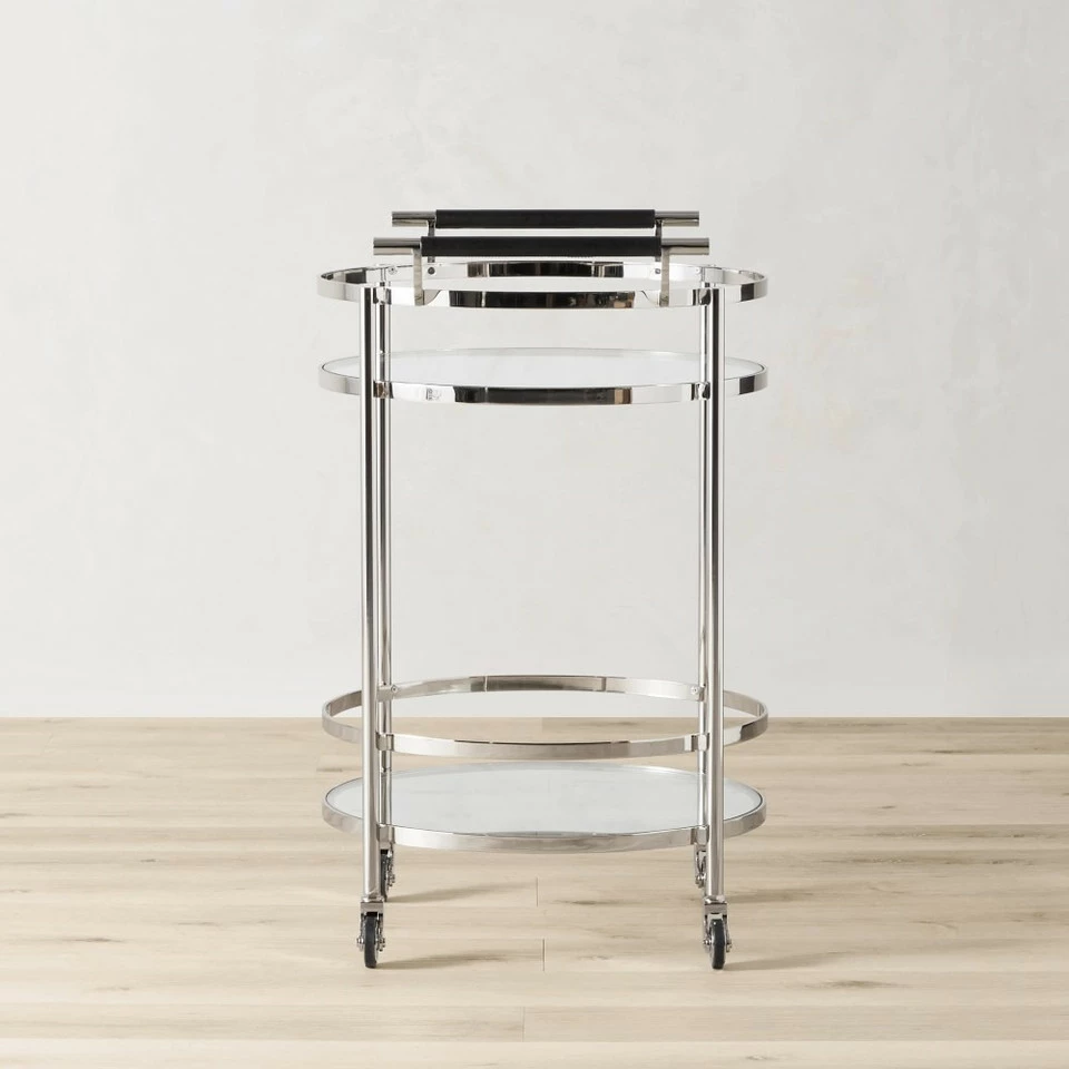 Truman Round Bar Cart, Antique Brass, Saddle Leather - Image 3