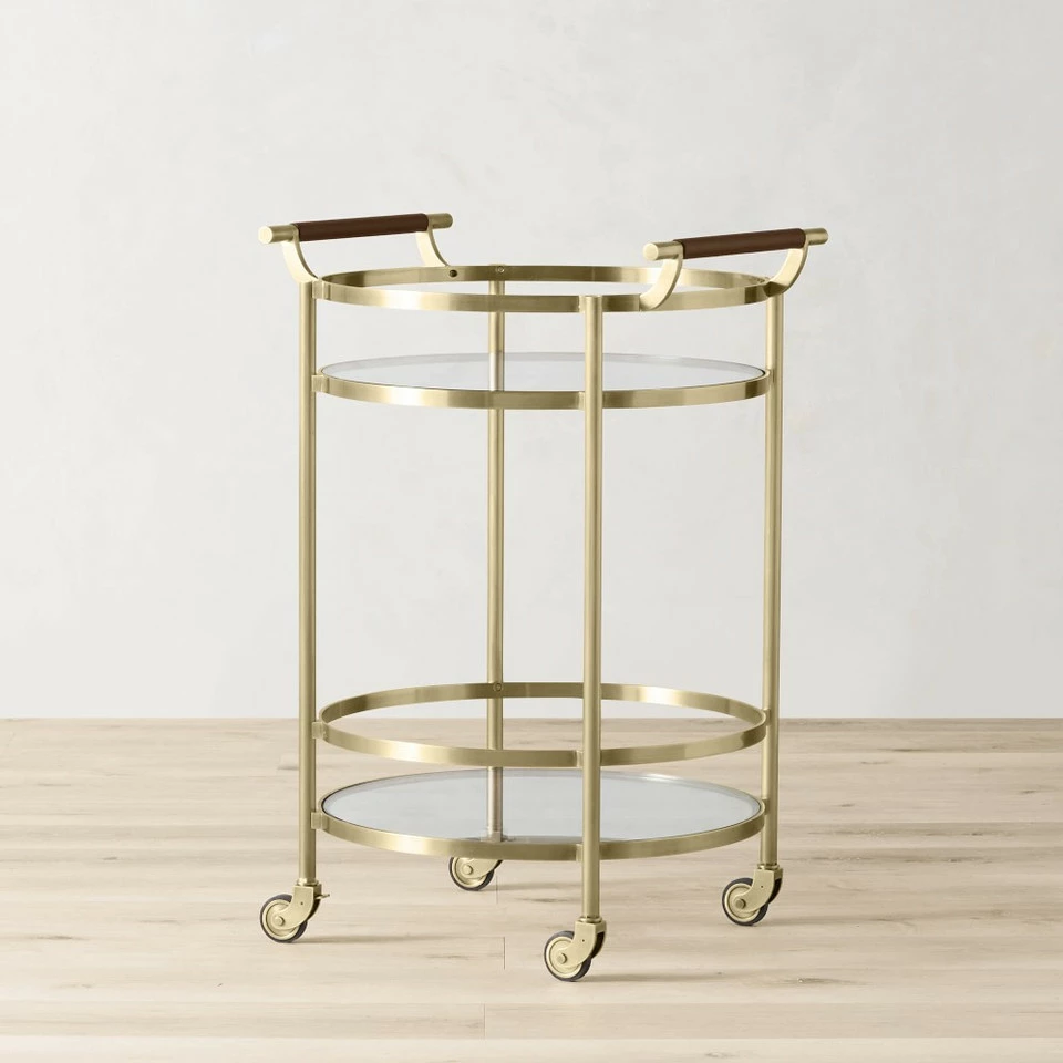 Truman Round Bar Cart, Antique Brass, Saddle Leather - Image 9