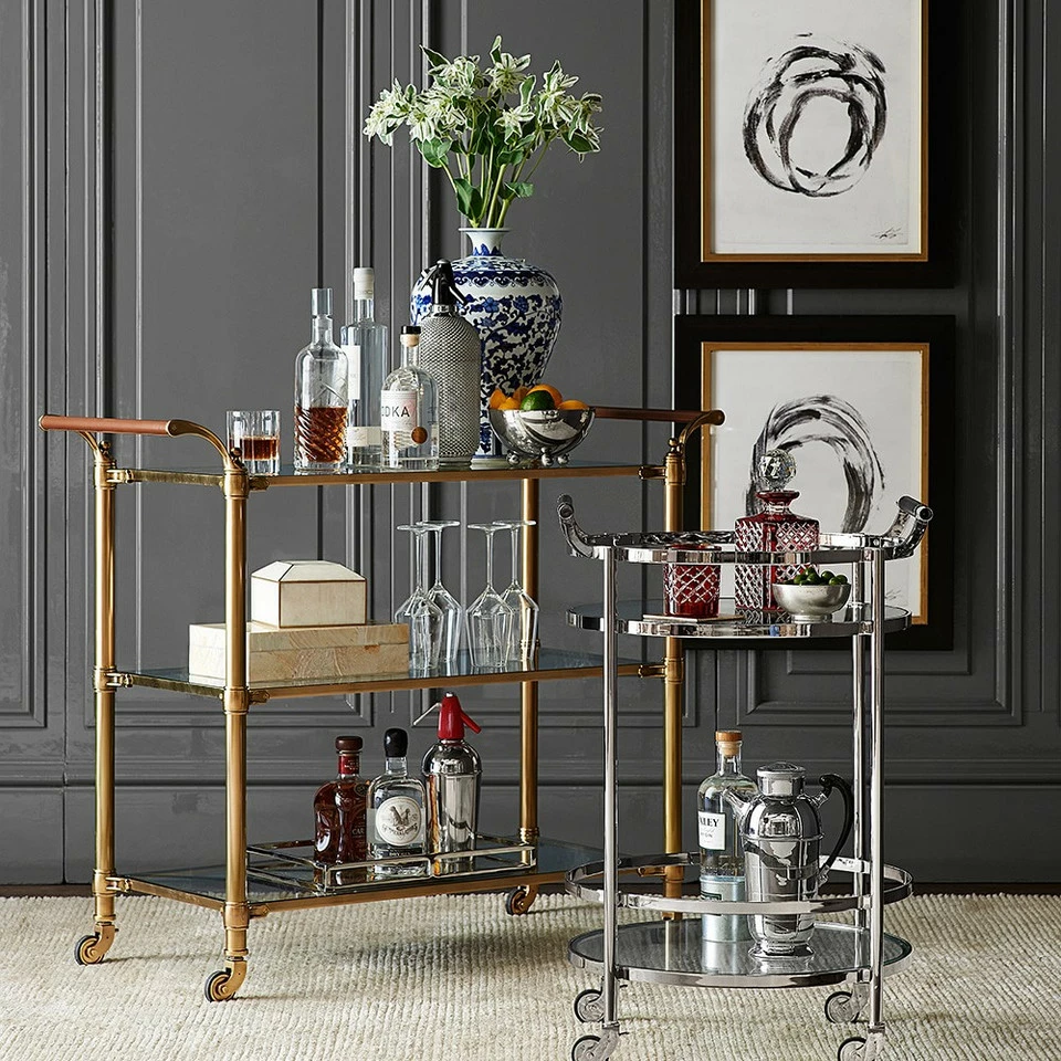 Truman Round Bar Cart, Antique Brass, Saddle Leather - Image 15