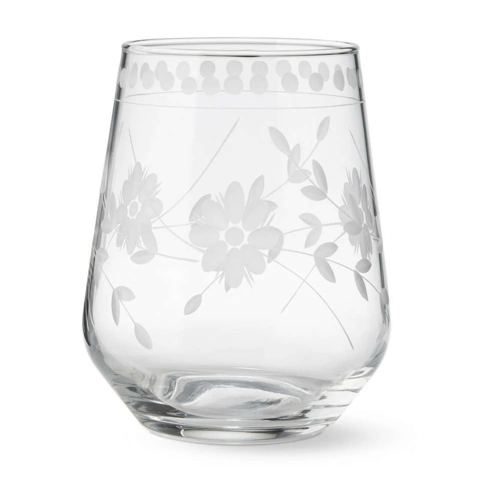 Vintage Etched Stemless Wine Glass
