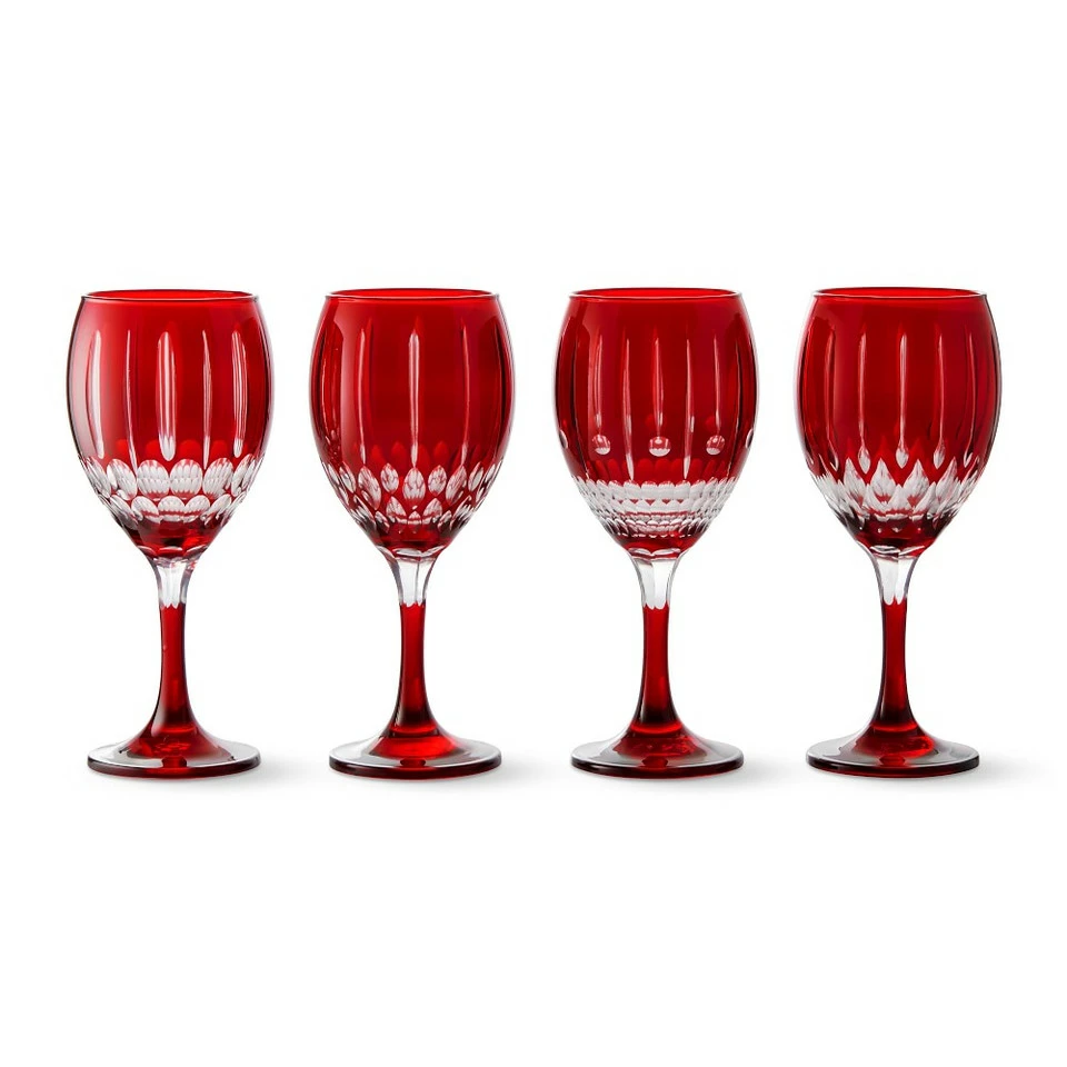 Wilshire Jewel-Cut Red Mixed Wine Glasses, Set of 4