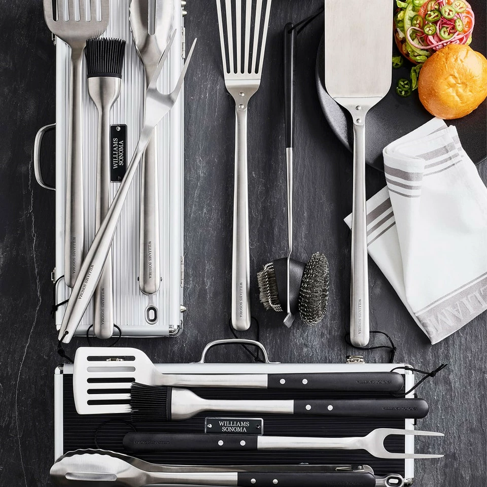 Williams Sonoma Stainless Steel Handled 4-Piece Barbecue Tool Set with Storage Case - Image 2