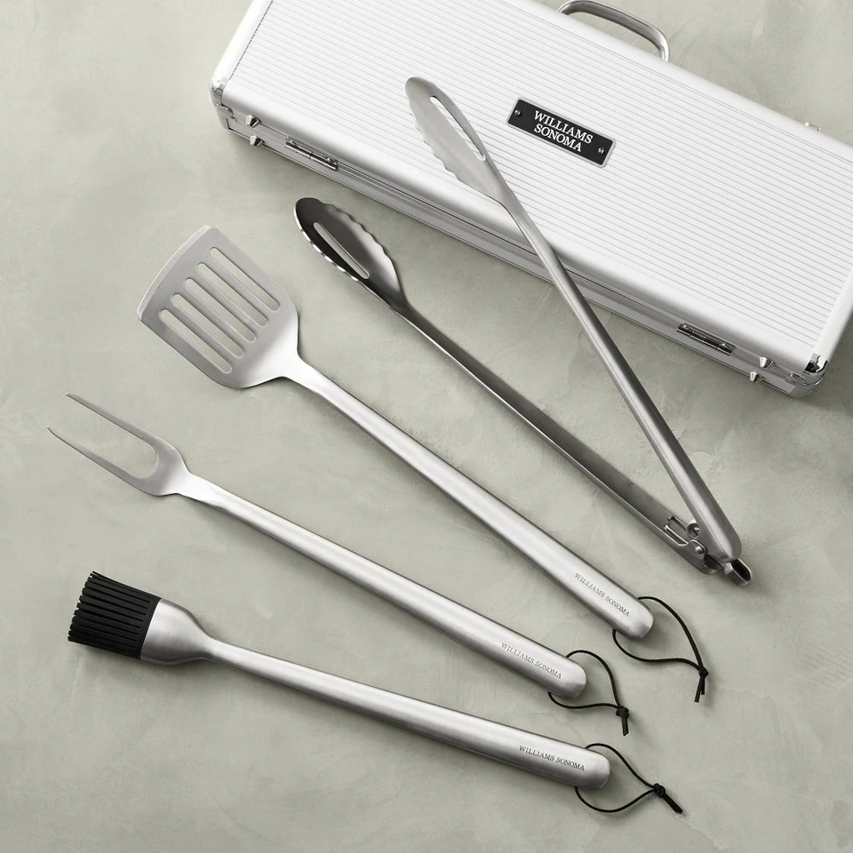 Williams Sonoma Stainless Steel Handled 4-Piece Barbecue Tool Set with Storage Case